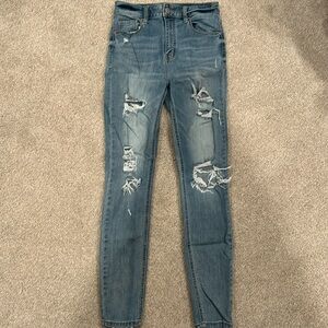 Eunina Ripped Skinny Jeans, Super High Rise, Size 3, Lighter Wash